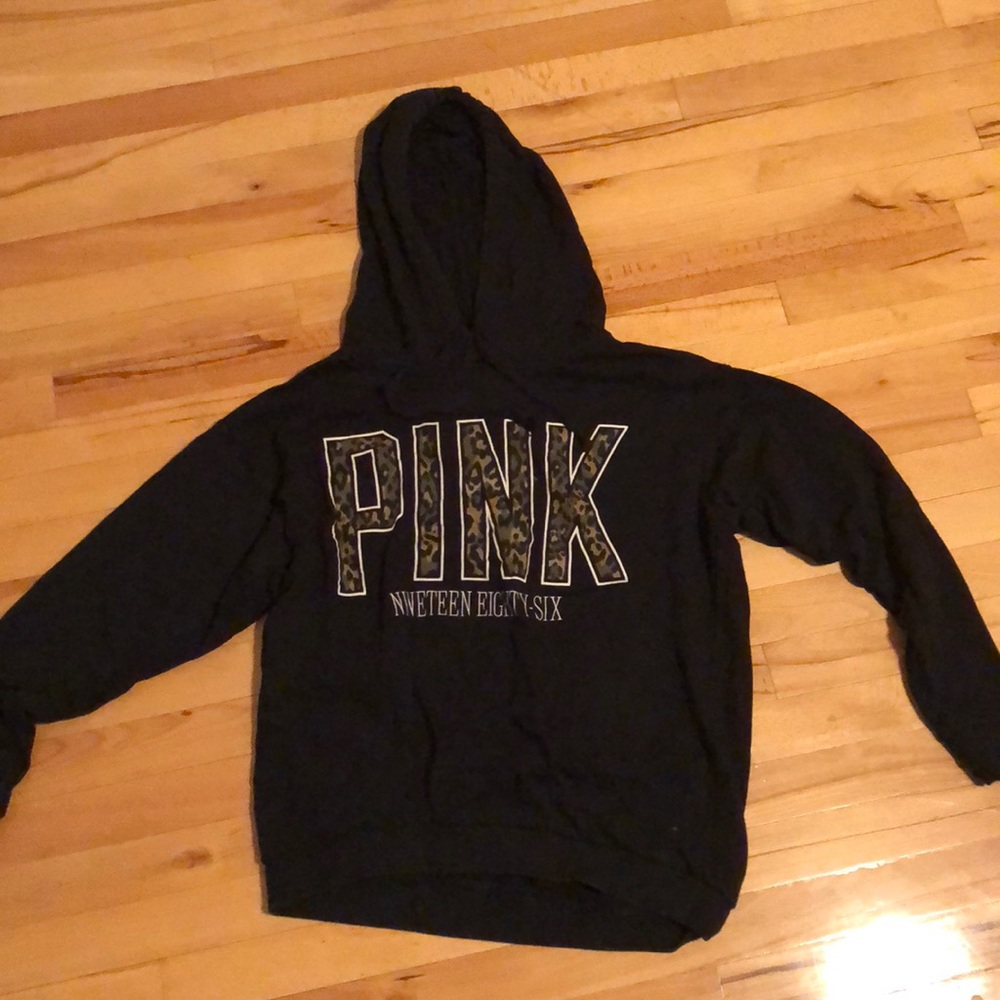 VS Pink-Black With Leopard  Lettering sweatshirt